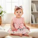 Baby Girl Clothes Newborn Romper Dress Infant Lace Ruffle Sleeveless Summer Outfits with Headband 0-12 Months, Pink