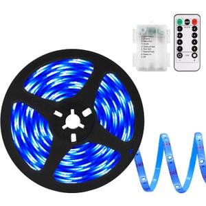 echosari Blue Led Strip Lights Waterproof Battery Operated with Remote, 8 Modes, Dimmable, Timer, Self-Adhesive, Cuttable, 3M 90Led Battery Strip Led Light for Indoor Outdoor Decor