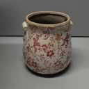 Ceramic Scroll Planter 6.5 Inch Chinoiserie Floral Vase with Drainage Holes Vintage Flower Vase Flower Pot Rustic Ceramic Pots for Indoor Plants Garden Home Bookshelf Decor(Retro Pink)