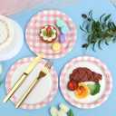 32 Pcs Pink Gingham Party Plates - 7 Inch Checkered Plaid Dessert Plates Disposable Pink and White Paper Plate - For Picnic BBQ Birthday Dinner Party Supplies
