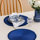 15 Inch Christmas Table Place Mats Set of 4 Shiny Round Woven Placemats for Home Kitchen Dining Decor BLUE