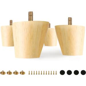 FoDau770 Rubber Wood Furniture Legs 2 Inches, Slant Tapered Wood Feet Mid Century Sofa Legs Set of 8, 5/16" UNC Furniture Feet Replacement Parts for Cabinet Couch Dresser Chair Ottoman Table