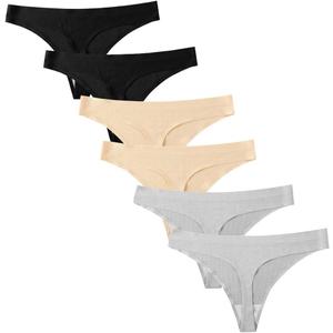 Closecret Lingerie Women 6 Pack Seamless Thongs Underwear Ice Silk Comfy G-string Panties (Large)