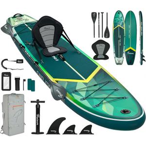 PRAISUN 12 x 35 Inflatable Paddle Board, 450lbs Extra Wide Stand Up Paddleboard for Youth/Adults of All Skill Levels, Stable SUP with Seat & Full Kit, for Fishing, Yoga, Lake & Ocean