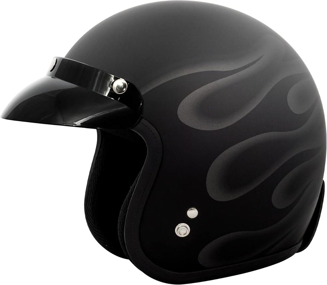 VCAN V85C 3/4 Open Face Motorcycle Helmet DOT Approved (Medium, Matte Black Ghost Flame)