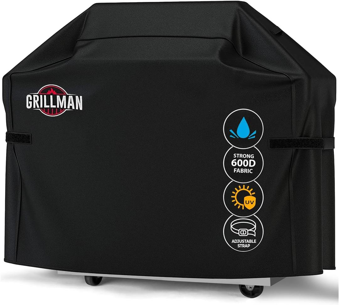 Grill Cover by Grillman, Black, 58 Inch, BBQ Outdoor Grill Covers, Charcoal & Gas Grills, Waterproof, Rip-Proof, Weather-Resistant, Anti-UV, Barbecue Cover for Weber, Genesis, Charbroil, Nexgrill, etc