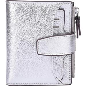 AINIMOER Women's RFID Blocking Leather Small Compact Bi-fold Zipper Pocket Wallet Card Case Purse with id Window