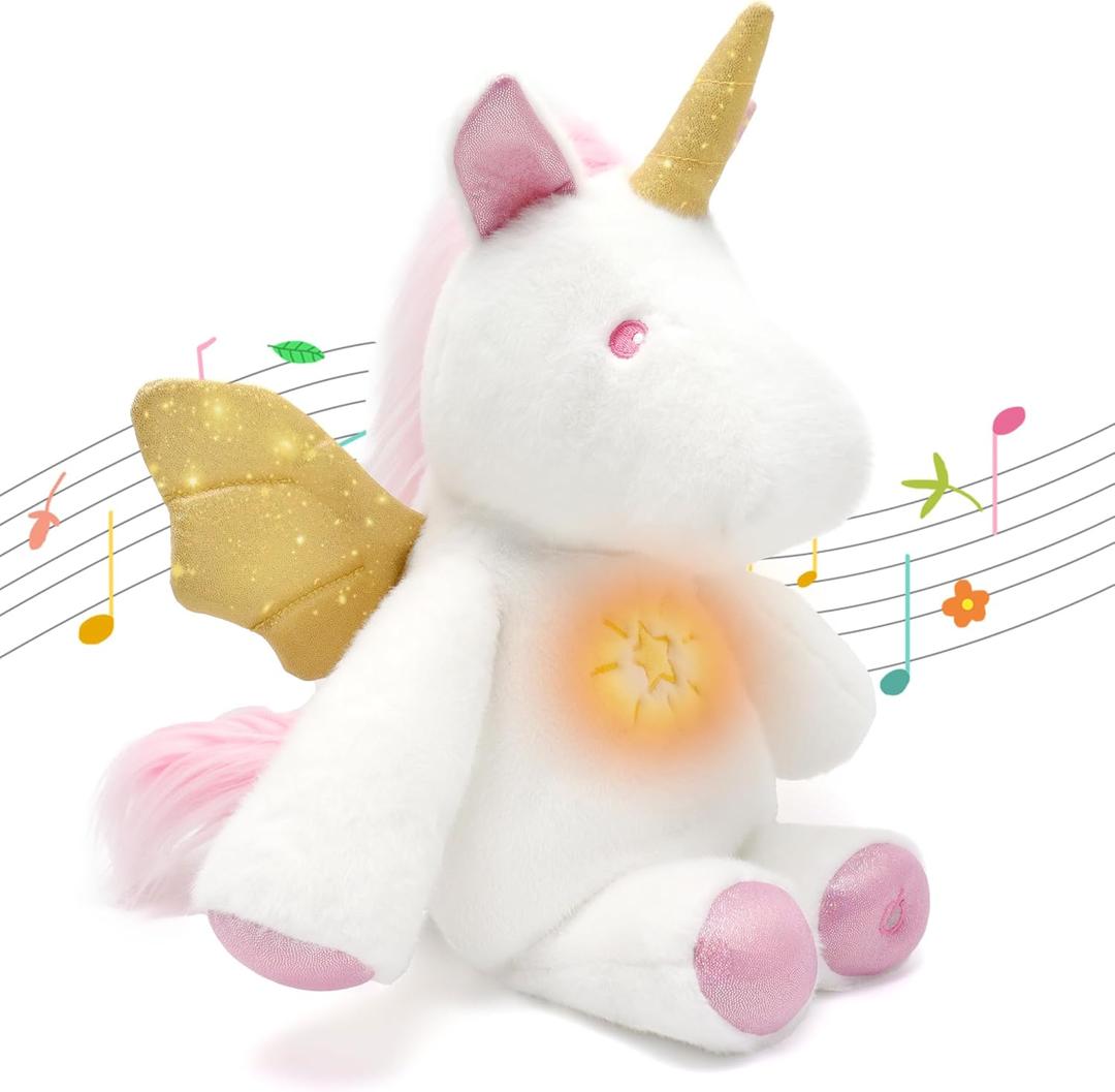 IUTOYYE Unicorn Breathing Stuffed Animal 17" Unicorn Plush Toy Soothing with Realistic Breathing Motion and Lights Music for Kids (White)