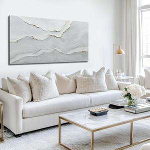 NBAODAN Modern Abstract Art Wall Decor White Textured Wall Art Gold Foil Decorations Artwork Contemporary Pictures for Living Room Bedroom Hallway 24x48 Inch
