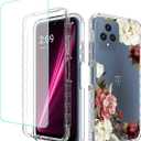 Phone Case for REVVL 6 5G/T Phone 5G TMAF025G Case with Tempered-Glass Screen Protector, Cute Clear Floral Pattern Full Body Protective Cover Cases for T-Mobile REVVL 6 5G REVVL6 G5 (Flower)