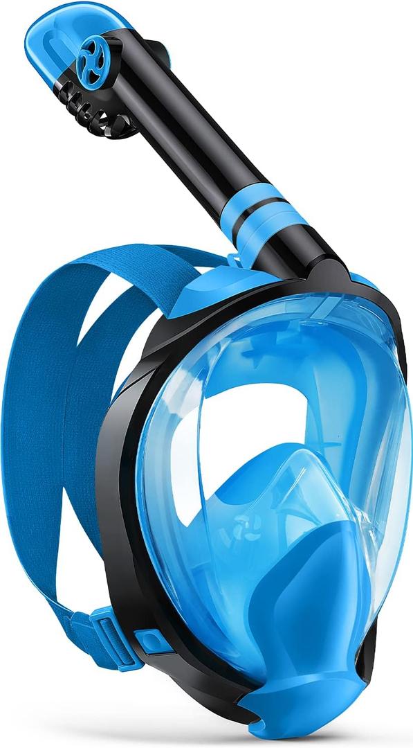 Zenoplige Full Face Snorkel Mask Adults, Dry-Top Snorkeling Gear with Camera Mount, Foldable 180-Degree Panoramic Scuba Mask for Snorkeling Diving Swimming Travel, Snorkel Mask Anti-Fog & Anti-Leak (Small-Medium, Blue)