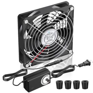 2 x 120mm 240mm Computer Fan with AC Plug 110V/220V to DC 12V Power Supply, Speed Controller 3V-12V Adjustable, for PC Case/Server/Cabinet/Workstation/Small Box Exhaust Cooling