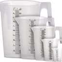 TCP Global 5 Piece Set of Plastic Graduated Measuring and Mixing Pitchers - 500, 1000 Quart, 2000, 3000, 5000 ml Gallon Sizes - Pouring Cups, Measure & Mix Paint, Resin, Epoxy, Kitchen Cooking Baking
