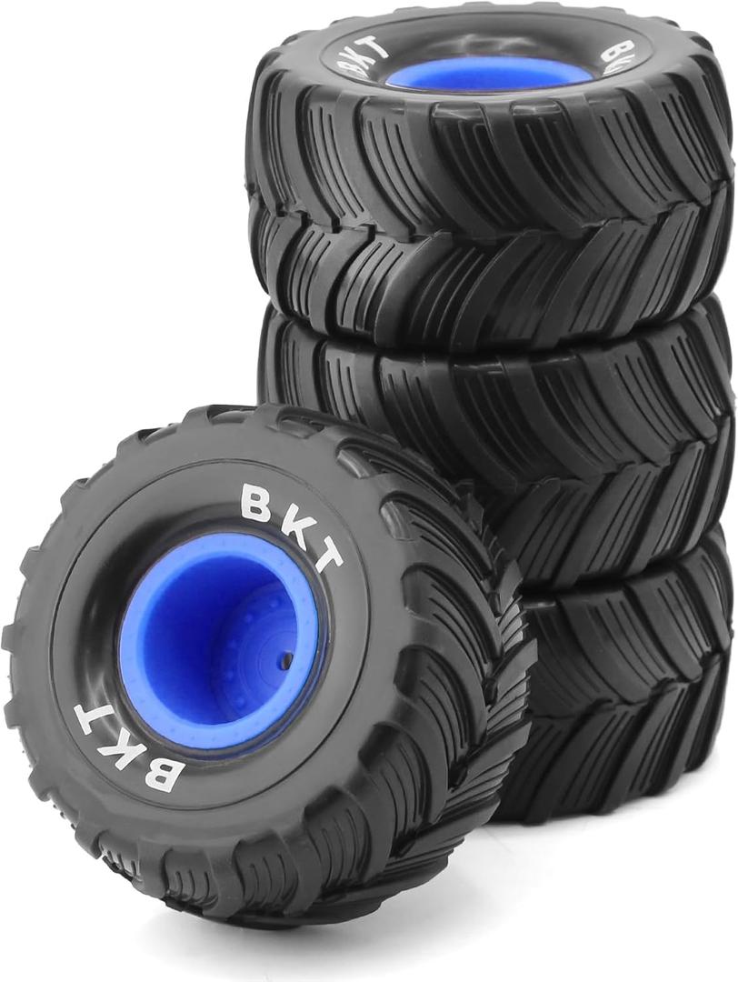 1/18 RC Monster Truck Tires and Hard Plastic Wheels Rims 12mm Hex 1/10 Rubber Buggy Off Road Tyres OD 100mm for 1/16 1/12 1/14 Scale Truck Car Traxxas E-REVO HSP HPI Tamiya Losi 4PCS (Bule)