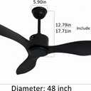 48 inch Ceiling Fan No Lights Remote Control 3 Blades Reversible DC Motor, Modern, Black
