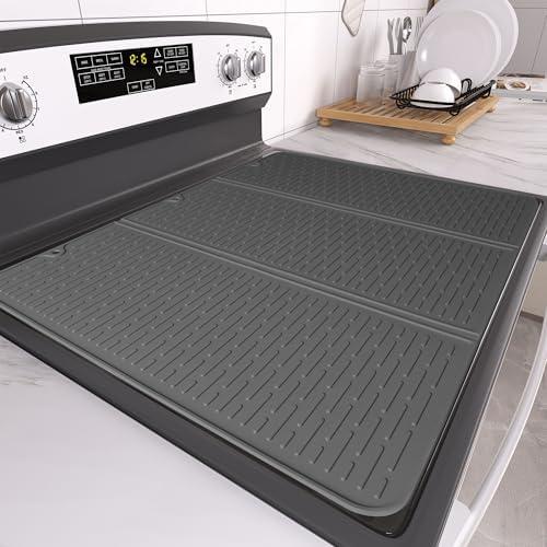 Stove Top Cover for Electric Stove - Foldable Glass Top Stove Cover Protector,Ceramic Flat Top Stove Cover, Induction Cooktop Protector, Oven Cover, 28" x 20" Dish Drying Mat (Gray)