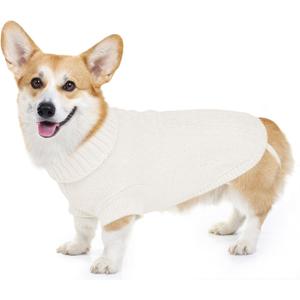 Cozy Stretch Dog Turtleneck Sweater Soft Warm Dog Knit Sweaters for Boy Girl Pets, Christmas Sweater Pullover for Small Medium Large Pup Winter Outfit,White L