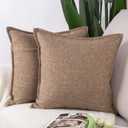 MADIZZ Set of 2 Linen Throw Pillow Covers 20x20 Inch Light Brown Soft Decorative Cushion Cover for Sofa Bedroom Pillow Shell