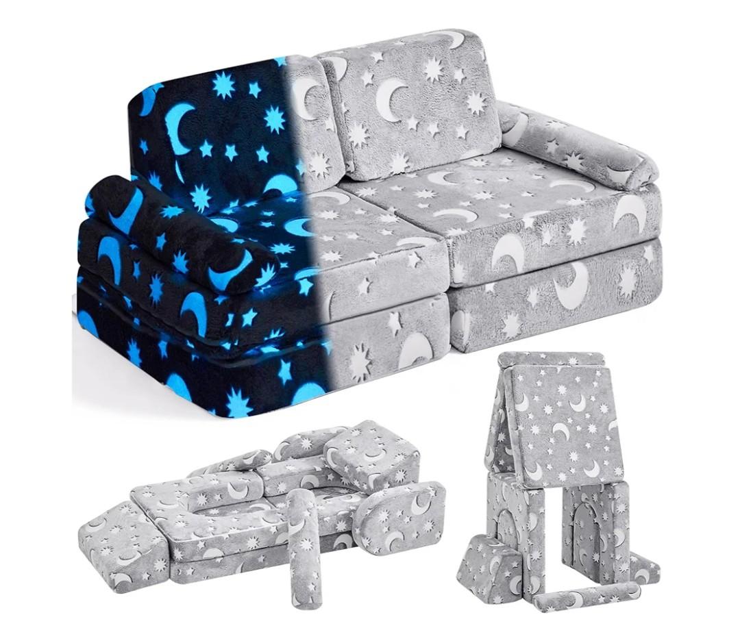 IFNOW Modular Kids Play Couch,Toddler Couch Kids Sofa,Child Sectional Sofa,Bedroom and Playroom Furniture for Toddlers,Convertible Foam and Floor Cushion for Boys and Girls,Glow in The Dark,Star