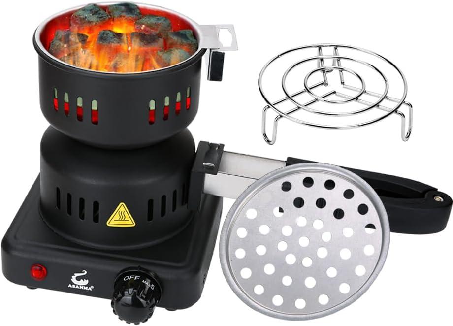 Coal Burner, Coal Burner Electric Charcoal Starter Multipurpose Charcoal Burner Faster Electric Stove With Detachable Handle,Stainless Steel Grill & Rack Coal Burner for Cubes