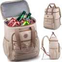 Cooler Backpack with Padded Top Handle, Lightweight Back Pack Coolers Insulated Leak Proof, Large Capacity Ice Chest for Women Men Beach Camping Picnic Fishing Hiking (Beige)