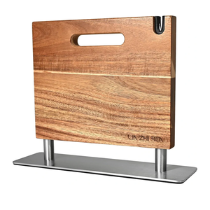 LIN ZHI REN Magnetic Knife Holder Block, Double-Sided Powerful Magnetic Knife Holder Suitable for Kitchens, Solving Utensil Display Issues (430 Stainless Steel + Acacia Wood)