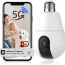 Light Bulb Security Camera, 5G/2.4GHz Lightbulb Security Cameras Wireless Outdoor, AI Motion Detection and Siren Alarm, US-Based Cloud Storage, 911 Calling Color Night Vision (1 Pack)