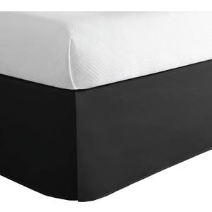Luxury Hotel Tailored Bed Skirt, Box Pleats, 14 Inch Drop, Queen, Black