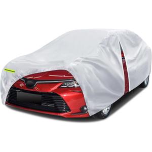 6 Layers Car Cover Waterproof All Weather for Automobiles, Size A2 with Door Zipper & Cotton Universal Fit for Toyota Corolla, Honda Civic, Kia Forte (178-186 inch), Silver