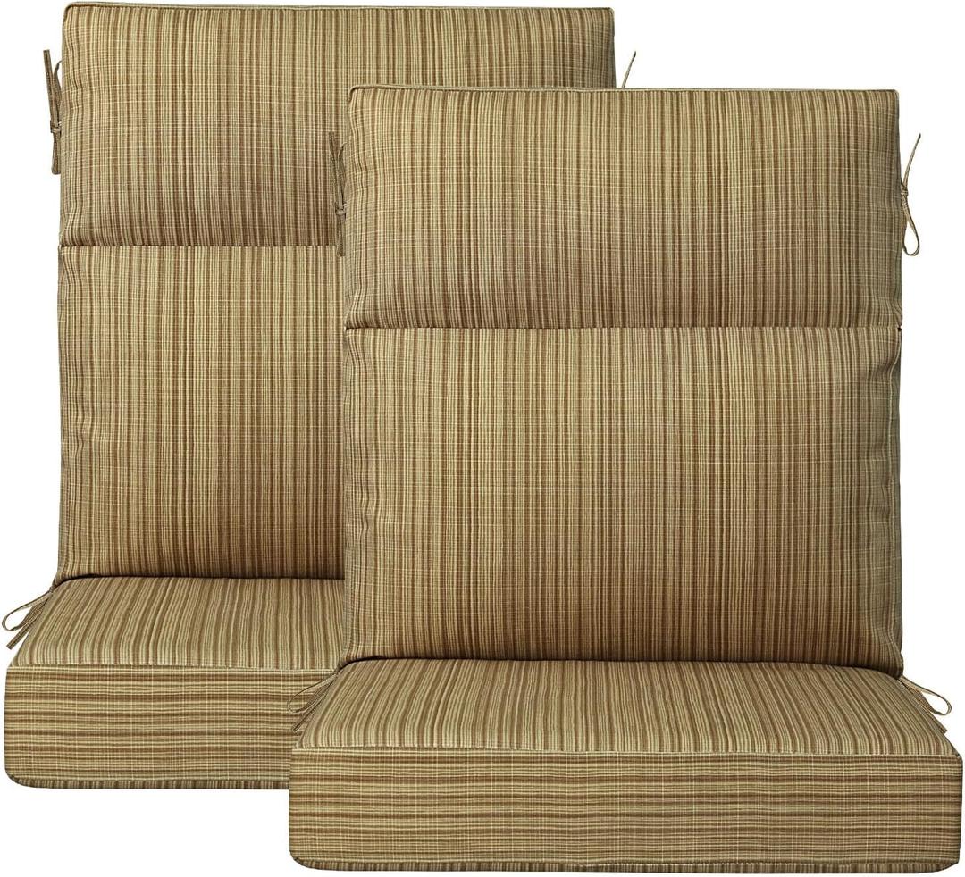Outdoor Patio Chair Cushions 44x21x3.5 inch, Set of 2 Thicken Comfy Cushions for Rocker Non Slip Fade Shield Water Repellent High Back with Ties, Yellow Stripe