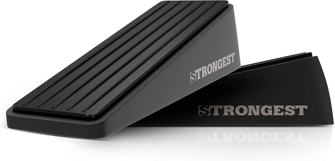 Strongest Home Heavy Duty Door Stopper Wedge (2 Black PCs) | Non-Slip Rubber and Metal Door Stop for Heavy Doors| Work on Wood, Tile, Carpet + 2 White Wall Protectors