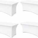 6FT White Table Cloth - 4 Pack Fitted Stretch Rectangle Spandex Tablecloth, Washable Table Cover for Party, Picnic, Wedding, Banquet, Birthday and Festival(30" x 72")