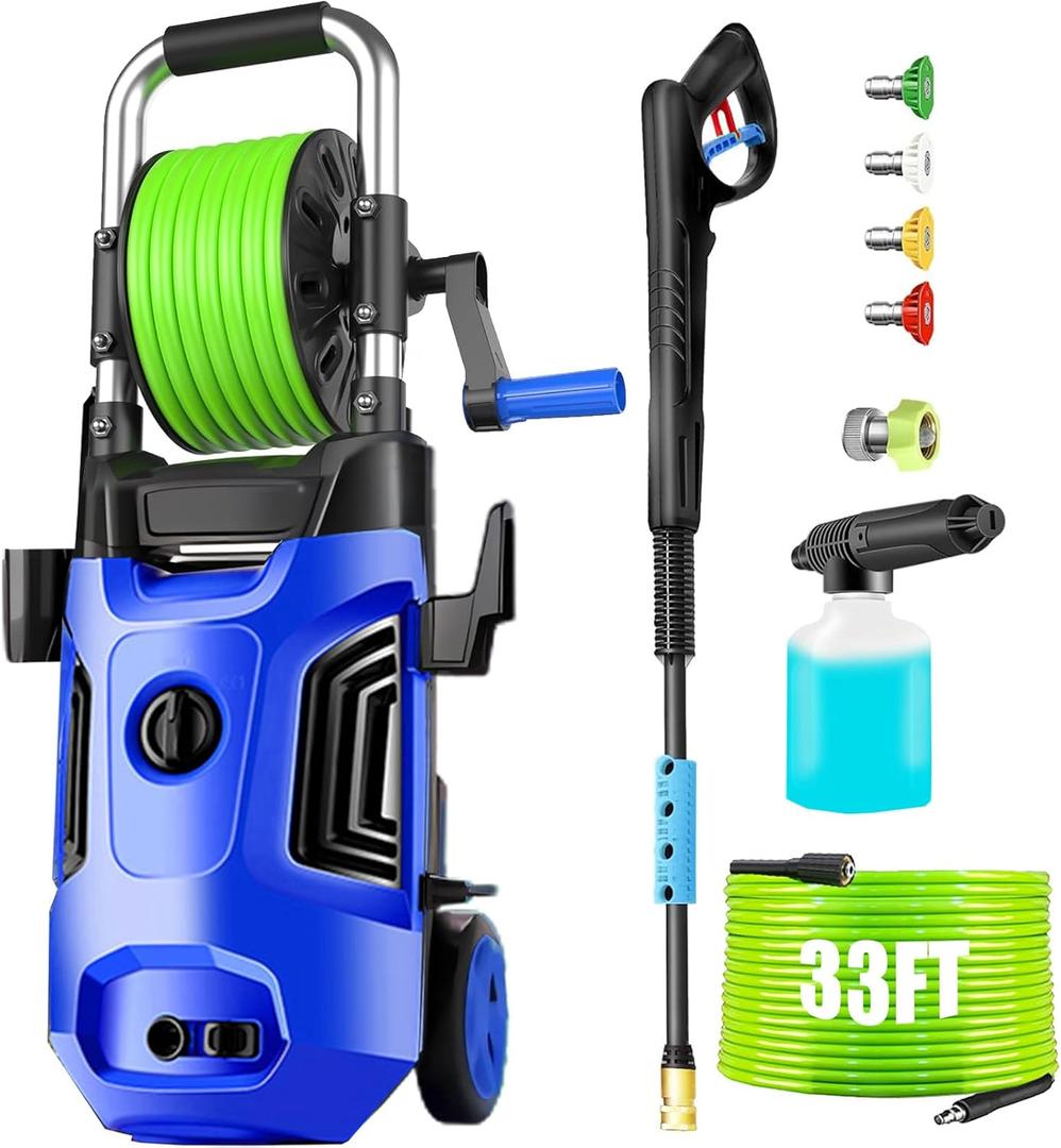 Electric Pressure Washer 4800 PSI 4.0 GPM Power Washers Electric Powered with with 33ft Pressure Hose, 4 Nozzle and Foam Cannon, Powerwashers for Home, Cars, Patio, Upgraded Blue