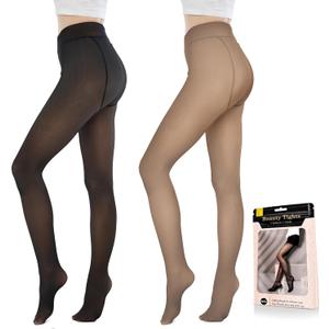 Fleece Lined Tights Sheer Women - Fake Translucent Warm Pantyhose Leggings Sheer Thick Tights for Winter (S)