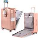 Gets Carry on Luggage Airline Approved,20 Inch Abs+Pc Hardshell Spinner Luggage With Cup Phone Holder and USB Charger,Front Pocket Durable Suitcase for Women Men-Pink