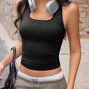 Fisoew Womens Square Neck Sleeveless Tank Top Built-in Bra Racerback Tank Fitted Y2K Basic Workout Crop Tops (Black, XL)