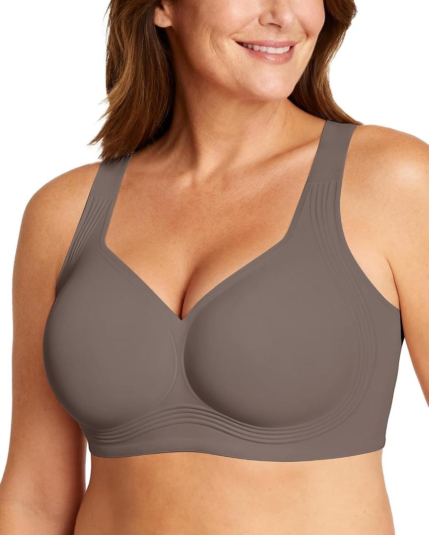 OEAK Womens Wireless Jelly Bra Plus Size Supportive Seamless Bras Full Coverage Push Up Comfortable No Underwire Tshirt Bras, Large