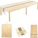 Folding Picnic Table with Table Runner, Portable Boho Low Picnic Table for Indoor Outdoor, 80" x 30" Wooden Table with Adjustable Heights for Camping, Wedding, Beach, Garden, Party(Large Size for 8)