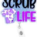Pack Of 5 Arakulago Scrub Life Nurse Badge Reel Retractable Nursing Student Badge Holder with ID Clip Accessories Funny Medical Assistant RN CNA Glitter Silver Acrylic Name Badge Clip Hospital Doctor ID Card