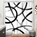 Riyidecor Black and White Shower Curtain60Wx72H Inch Abstract Line Minimalist Ink PaintingSimple Art Modern Geometric Cool Unique Mens Bathroom Decor Fabric Polyester Waterproof 12 Pack Hooks