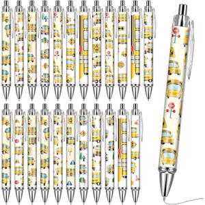 School Bus Ballpoint Pens - 24 Pcs Driver Appreciation Gifts Set Work Motivational Supplies Retractable Black Ink Ball Point Pen Fine Favors for Driver Teacher Students Office Essentials