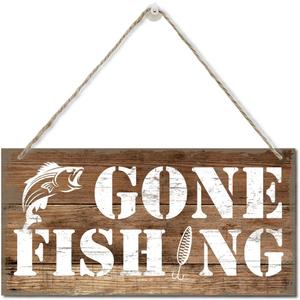 Funny Gone Fishing Wall Decor Sign, Printed Wood Plaque Sign, Hanging Fishing Decor Sign, Family Signs for Home Decor Gift, Gifts for Men, Farmhouse Decor Wall Art Sign 12" x 6" (style 01)