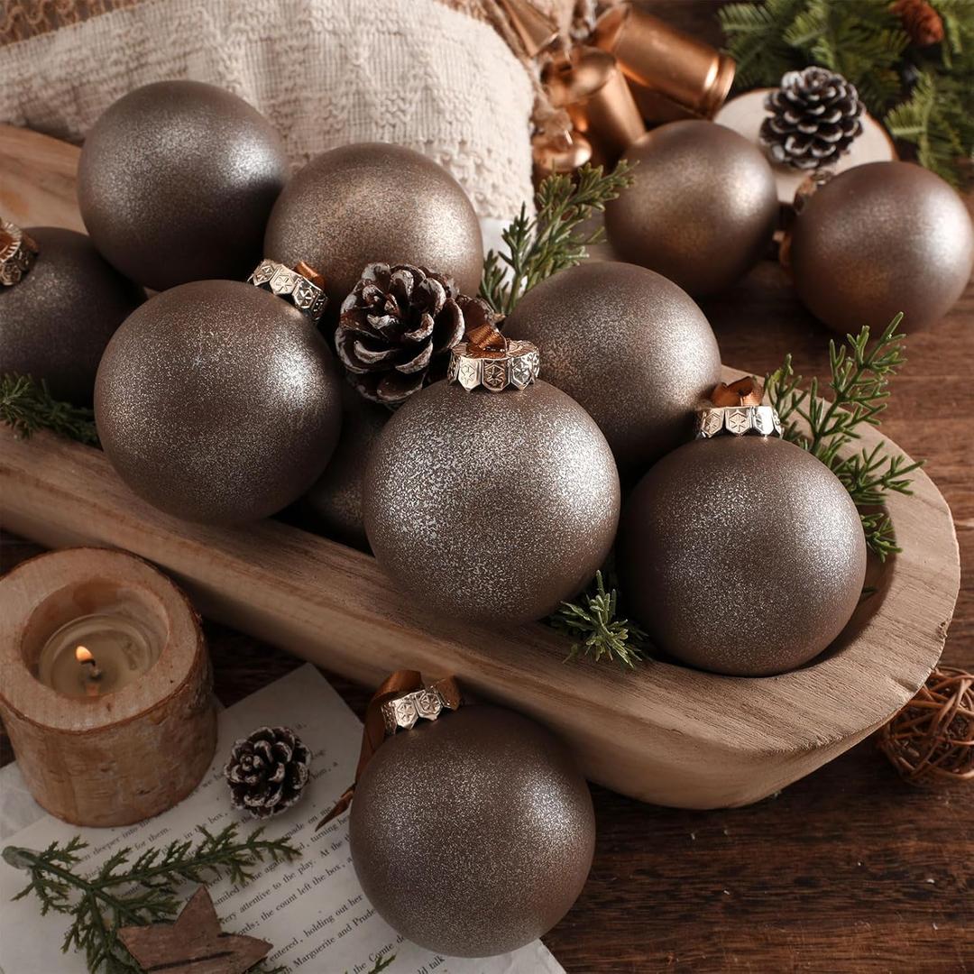 Yunlly 12 Pcs Neutral Textured Christmas Ball Ornaments Rustic Earth Toned Xmas Ornaments Antique Farmhouse Modern Christmas Decor for Tree Home Decor(Copper Brown,3.2 Inch, Neutral)