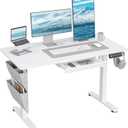 48" x 24" Electric Standing Desk with Drawers, Height Adjustable Sit Stand Desk with 3 Preset Heights Side Hook Storage Pocket Cable Clips Ergonomic Rising Home Office Computer Table, White
