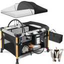 Baby Bassinet Bedside Crib for Travel with One-Hand Setup 5-in-1 Foldable Baby Playpen, Portable Pack and Play with Bassinet,Diaper Changer & Adjustable Mattress for Newborn to Toddler (Black)