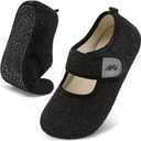 JIASUQI Womens Slippers Wide Diabetic Slippers for Men Adjustable House Shoes Indoor Outdoor (10-10.5 Women/8.5-9 Men, Black)