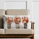 GTEXT Fall Pillow Cover 12x20 inch Autumn Bouquets Floral Stripes Dots Jar Throw Pillow Cover Autumn Decor Thanksgiving Outdoor Seasonal Decorative Pillowcase Farmhouse Decor for Sofa Bed Couch