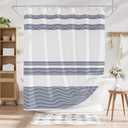 AmazerBath Navy Blue Shower Curtain, Blue and White Striped Bathroom Shower Curtain with 12 Shower Curtain Hooks, Rustic Fabric Blue and White, 72x72 Inches