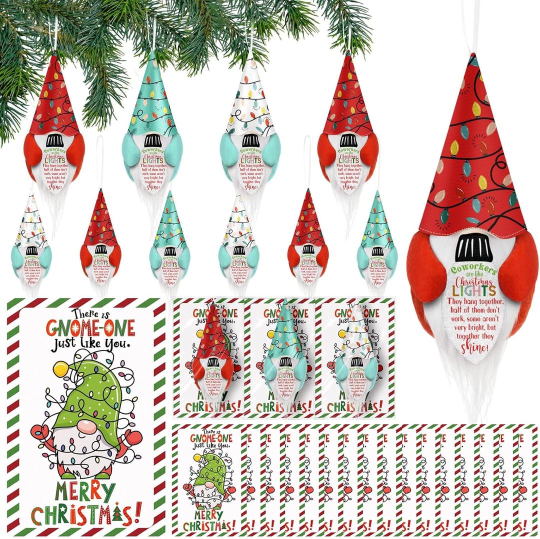 Newwiee 30 Sets Christmas Coworker Gift Gnome Ornaments Bulk with Appreciation Cards Coworkers are Like Christmas Light Plush Gnome Elf Hanging Thank You Gift for Employee Office Home Xmas Tree Decor