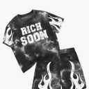 WDIRARA Boy's Letter Graphic 2 Piece Outfits Short Sleeve Tie Dye Shorts Set Tracksuit, 12Y